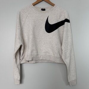 Nike Women's Heathered Cream Cropped Sweatshirt Size Large